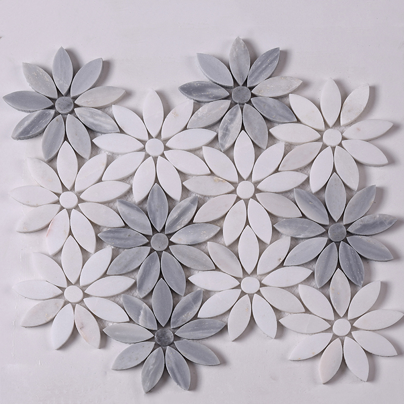 Beautiful White and Grey Flower Marble Mosaic Floor and Backsplash Tile  HSC44