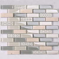 Beige Glass Stone Mosaic Kitchen Backsplash Strip Wall Tile  HSP62