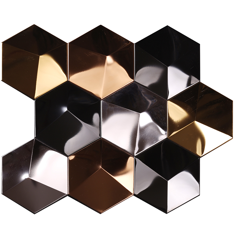 Heng Xing-Metal Backsplash 3d Effect Golden Hexagon Stainless Steel Metal Mosaic-1