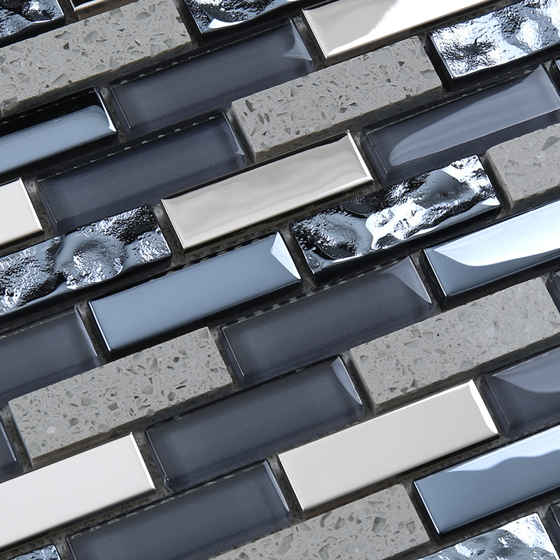 Heng Xing-Interlock Electroplated Glass Mix Stone Metal Mosaic Tile for Wall YMS09-1