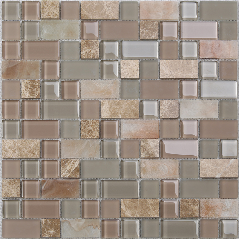 Square Tans Glass Mix Marble Mosaic Tile Backsplash Tile Kitchen HYC03