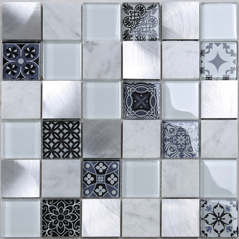 3D Printing Square Glass Stone Metal Mosaic Tile for Home Decoration  HUV19