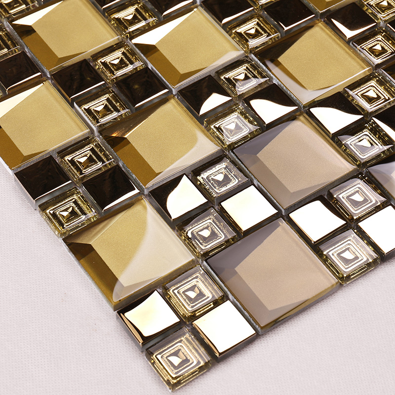Heng Xing-High-quality Glass Wall Tiles | Golden 3d Beveled Electroplated Glass Mosaic