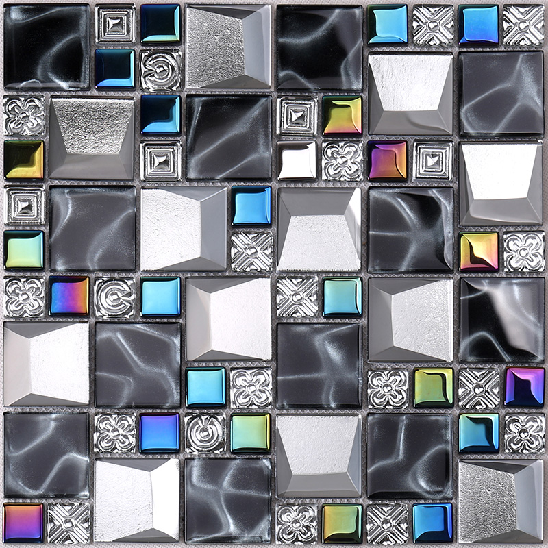 Iridescent Grey Beveled Cold Spray Glass Mosaic Tiles  HDT26