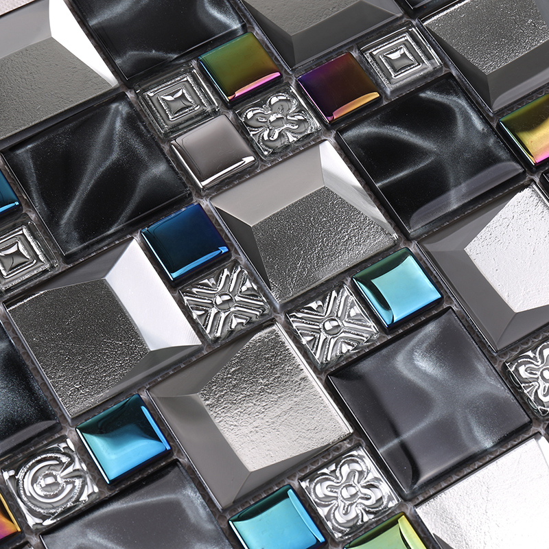 Heng Xing-Iridescent Grey Beveled Cold Spray Glass Mosaic Tiles HDT26-1