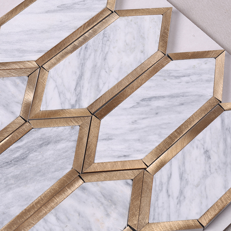 Heng Xing-Find Carrara Herringbone Golden Metal And Grey Stone Mosaic Tile For