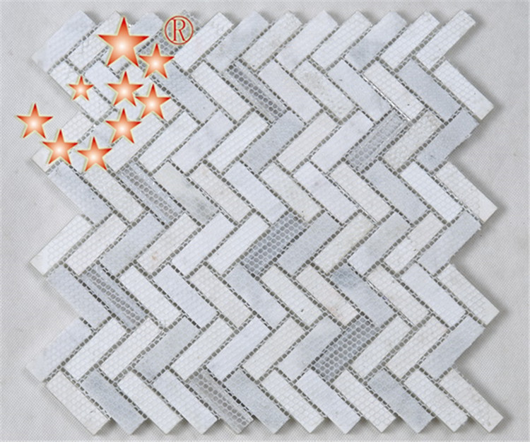 Heng Xing-White Herringbone Glass Stone Metal Mosaic YMS37-1