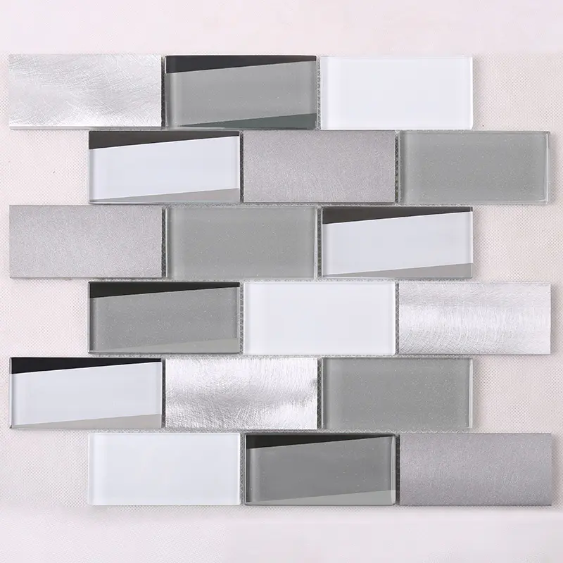 3x4 Grey Beveled Metal Glass Tile HMB13