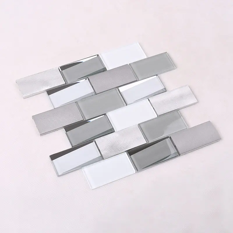 3x4 Grey Beveled Metal Glass Tile HMB13