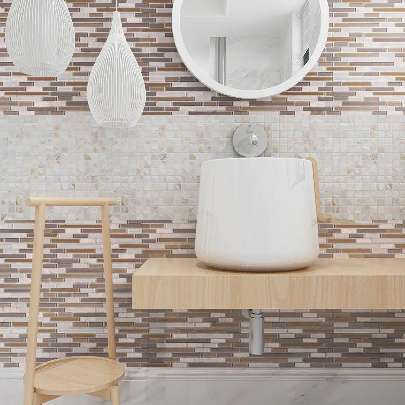 glass mosaic tile backsplash tans for bathroom Heng Xing