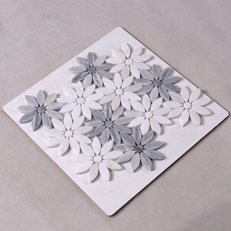 Beautiful White and Grey Flower Marble Mosaic Floor and Backsplash Tile  HSC44