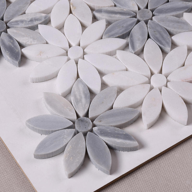 Beautiful White and Grey Flower Marble Mosaic Floor and Backsplash Tile  HSC44