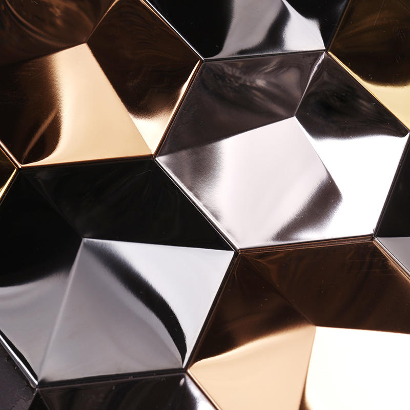 3D Effect Golden Hexagon Stainless Steel Metal Mosaic Wall Tile  HSW18008