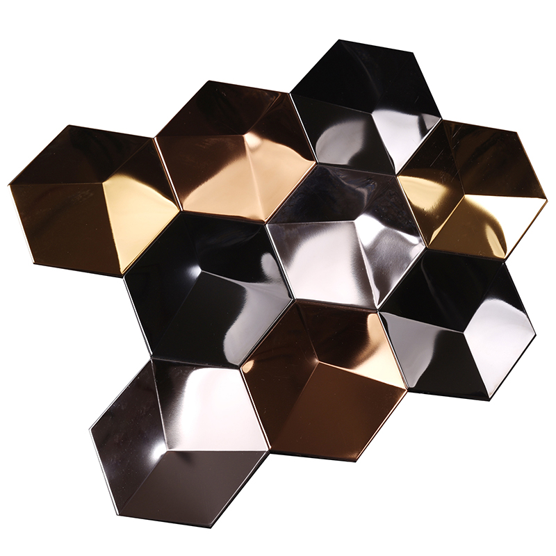 Heng Xing-Metal Backsplash 3d Effect Golden Hexagon Stainless Steel Metal Mosaic-4