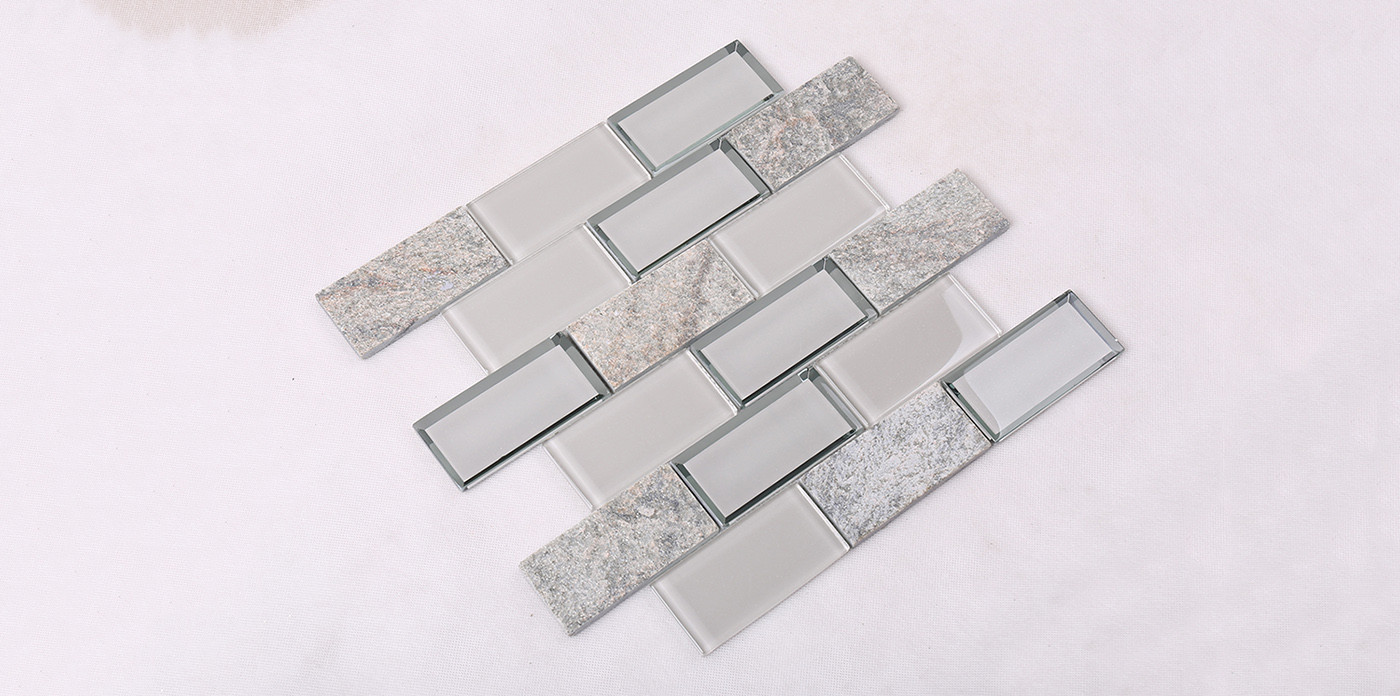Heng Xing-Simple Grey Beveled Glass Mix Stone Mosaic Tile - Hengsheng