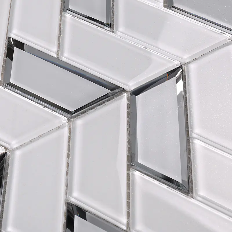 New White Trapezoid Kitchen Wall Glass Mosaic Tile  HMB35