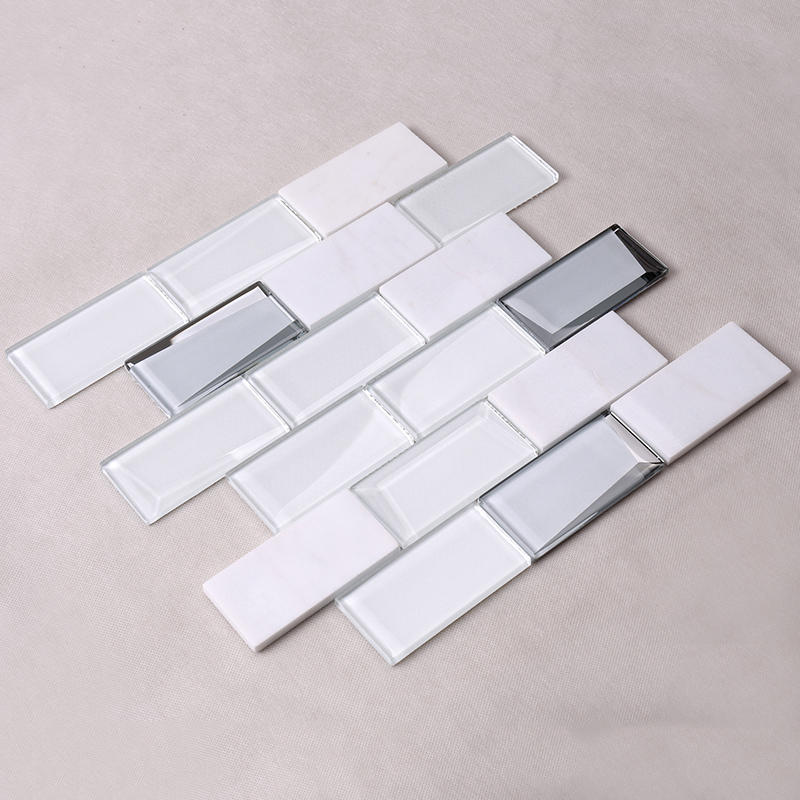 White Square Beveling Glass Mosaic Bathroom Wall Tile  HMB48