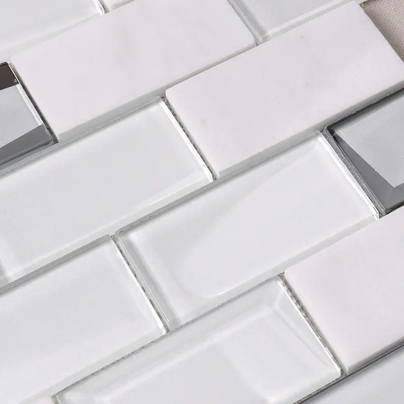 White Square Beveling Glass Mosaic Bathroom Wall Tile  HMB48