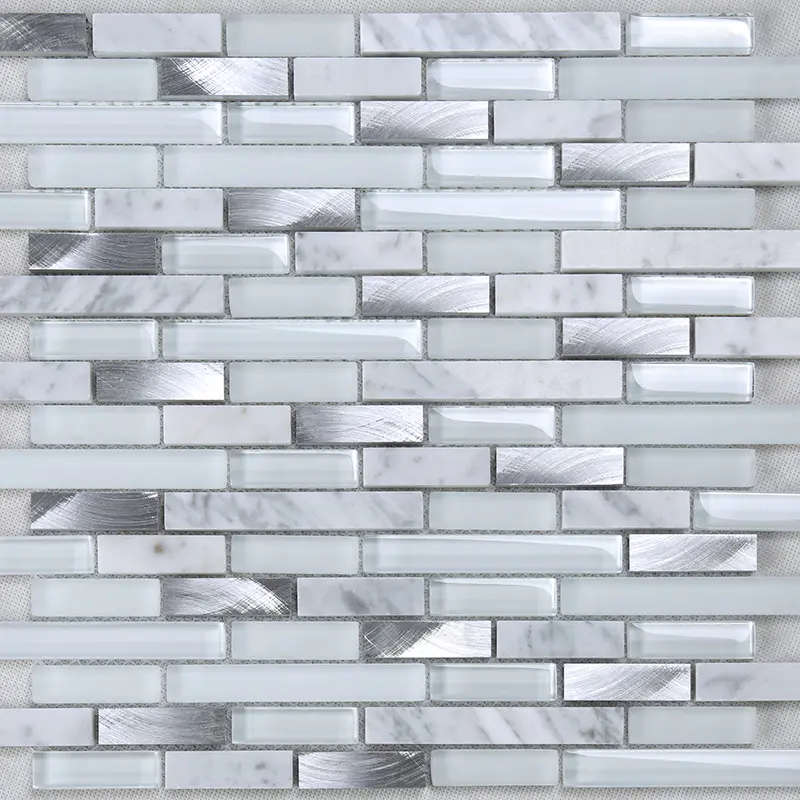 White Glass Metal Mix Stone Mosaic for Kitchen Wall Decor  YMS17