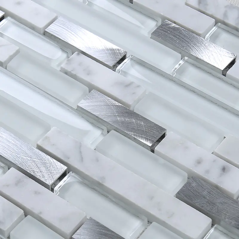 White Glass Metal Mix Stone Mosaic for Kitchen Wall Decor  YMS17