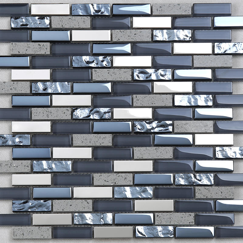 Interlock Electroplated Glass Mix Stone, Glass Stone And Metal Mosaic Tile