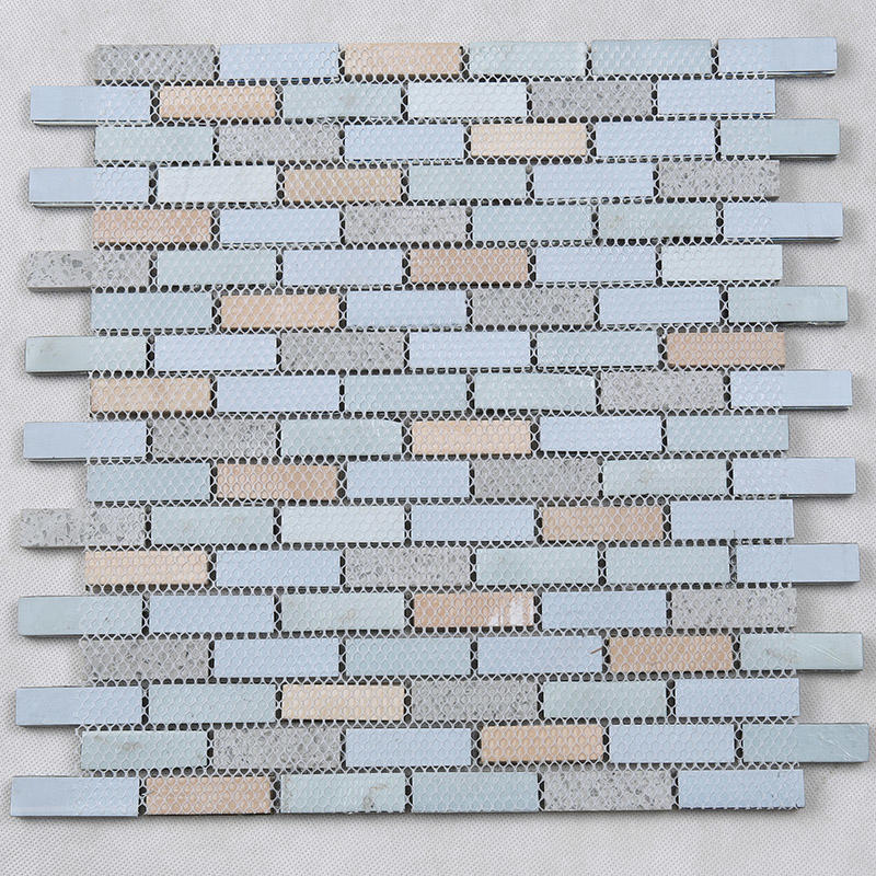 Interlock Electroplated Glass Mix Stone Metal Mosaic Tile for Wall  YMS09