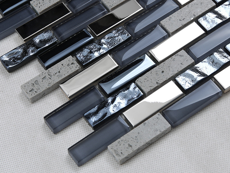 Heng Xing-Glass Tile | Interlock Electroplated Glass Mix Stone Metal Backsplash-1