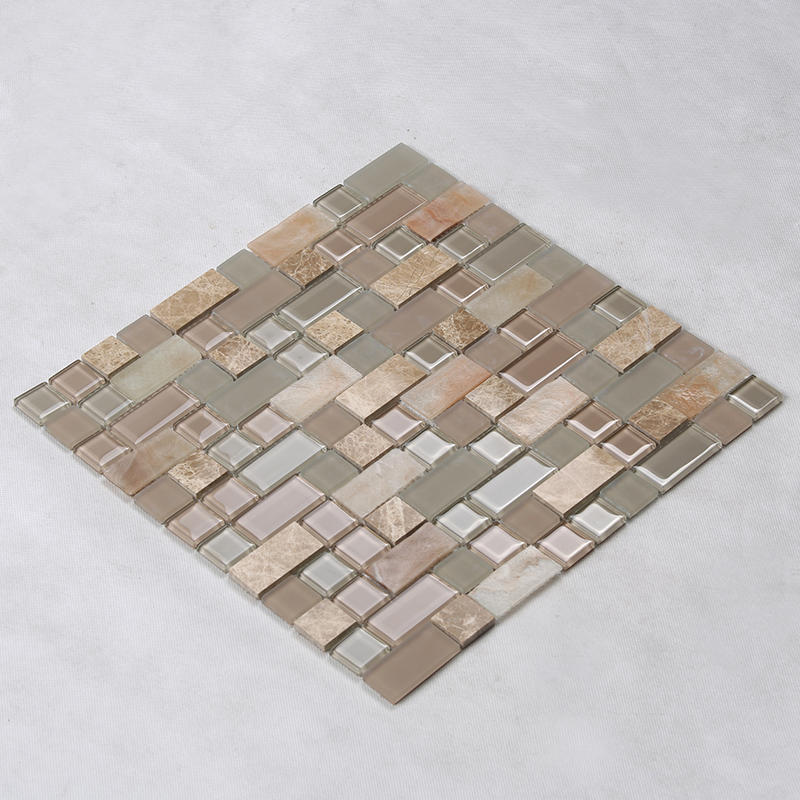 Square Tans Glass Mix Marble Mosaic Tile Backsplash Tile Kitchen HYC03