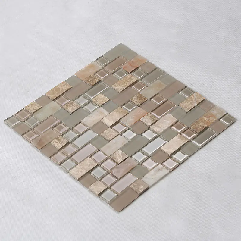 Square Tans Glass Mix Marble Mosaic Tile Backsplash Tile Kitchen HYC03
