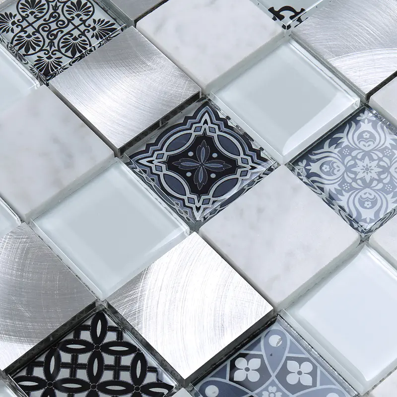3D Printing Square Glass Stone Metal Mosaic Tile for Home Decoration  HUV19