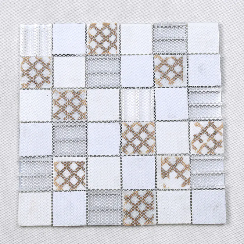 3D Printing Square Glass Stone Metal Mosaic Tile for Home Decoration  HUV19