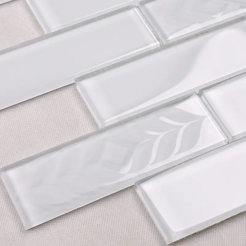 Super White Sand Blast Glass Mosaic Subway Tile  HSP54