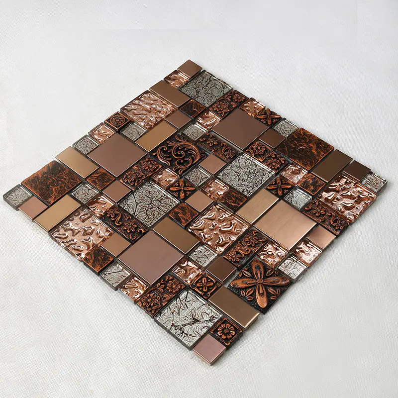 Rose Gold Resin Metallic Glass Mosaic Tile  HXL09