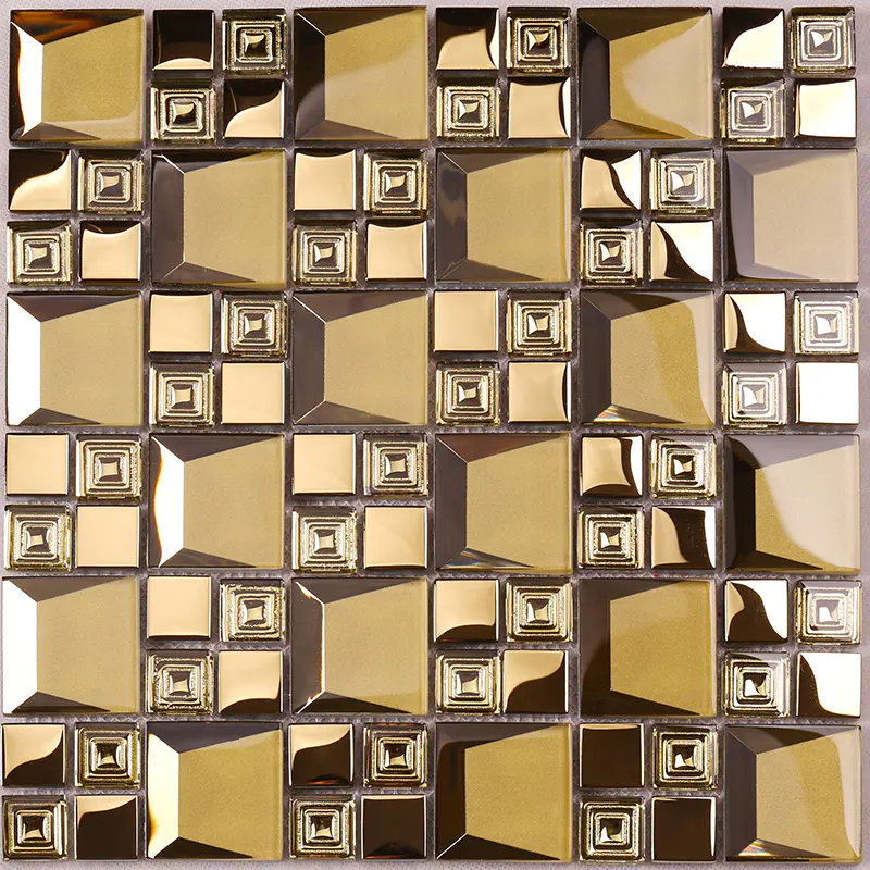 Golden 3D Beveled Electroplated Glass Mosaic Tiles  HDT04