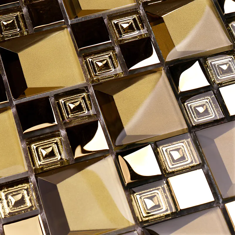 Golden 3D Beveled Electroplated Glass Mosaic Tiles  HDT04