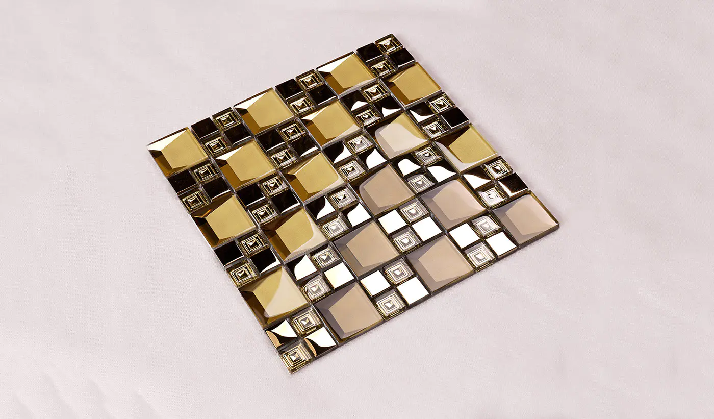 Heng Xing Brand metal blast beige glass mosaic tile manufacture