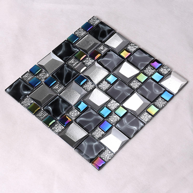 Iridescent Grey Beveled Cold Spray Glass Mosaic Tiles  HDT26