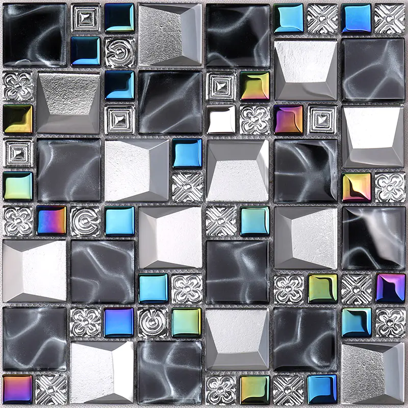 Iridescent Grey Beveled Cold Spray Glass Mosaic Tiles  HDT26