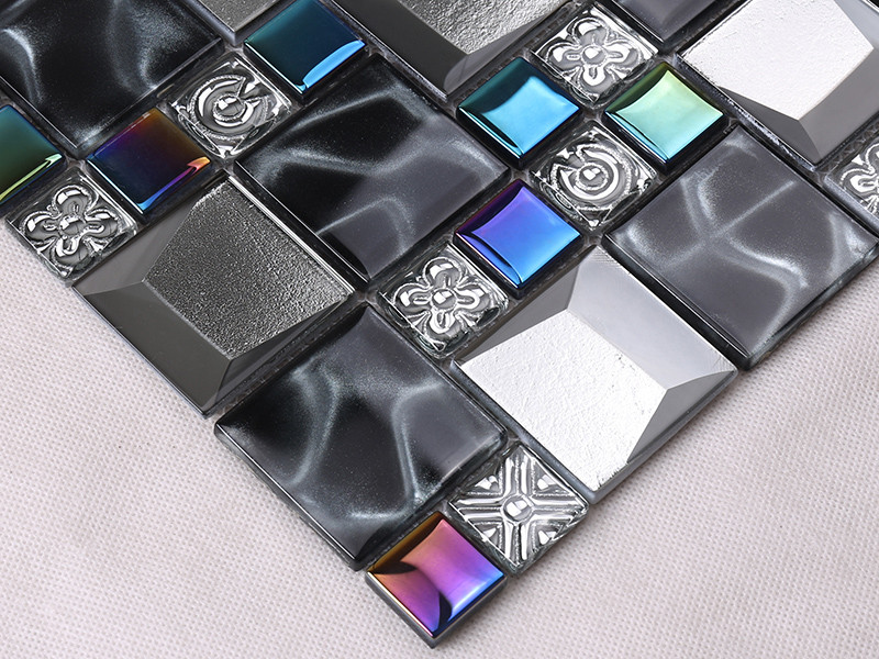 Heng Xing-Bevel Tile | Iridescent Grey Beveled Cold Spray Glass Mosaic-1