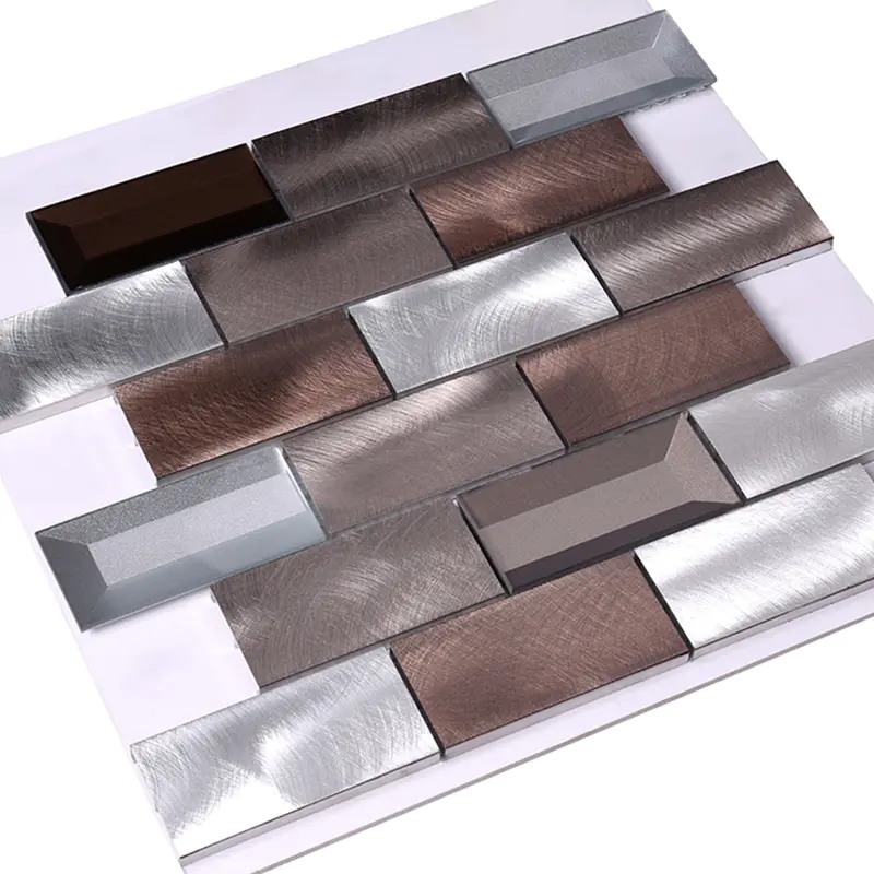 3x6  Brown Beveled Glass Metal Mosaic Tile  HLC107