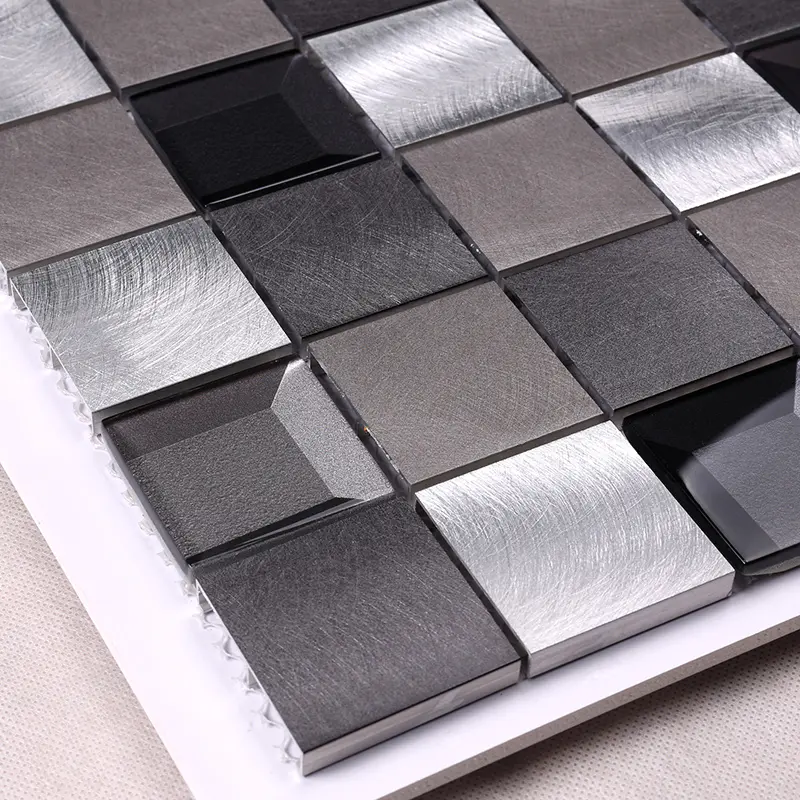 2x2 Grey Beveled Glass Metal Mosaic Tile Backsplash Tile Mosaic  HLC140