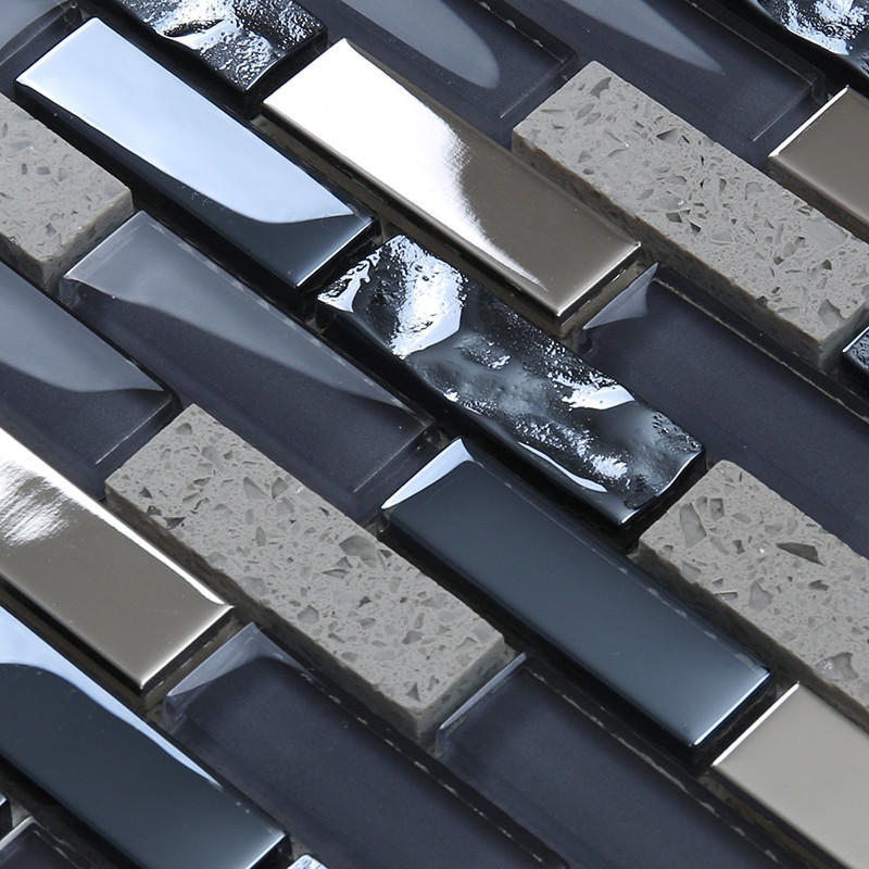 Heng Xing-Best Glass Metal Tile Interlock Electroplated Glass Mix Stone Metal Mosaic-2