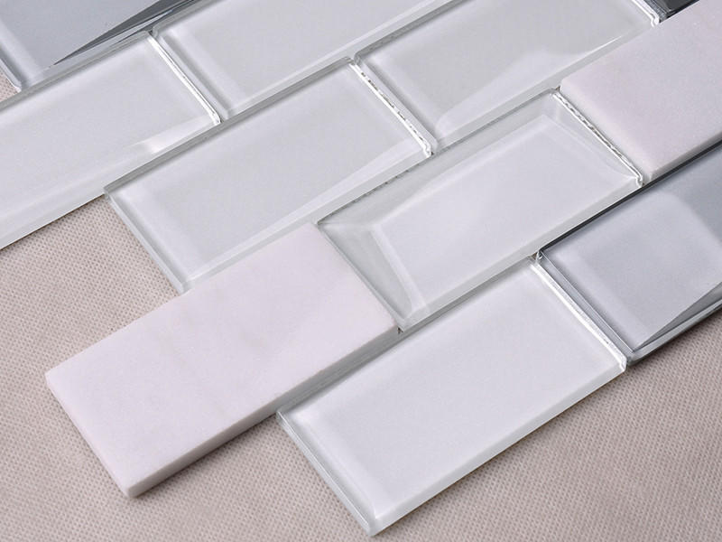 Heng Xing-Manufacturer Of Blue Pool Tile White Square Beveling Glass Mosaic Bathroom-1