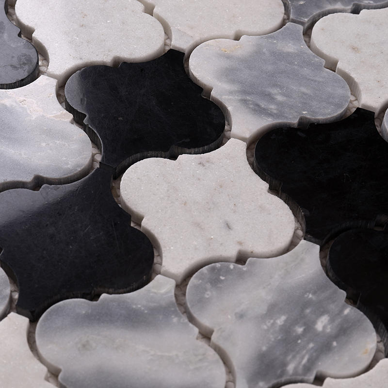 Heng Xing-Carrara Herringbone | 3x3 Black And White Gray Lantern Stone Mosaic Tile-2