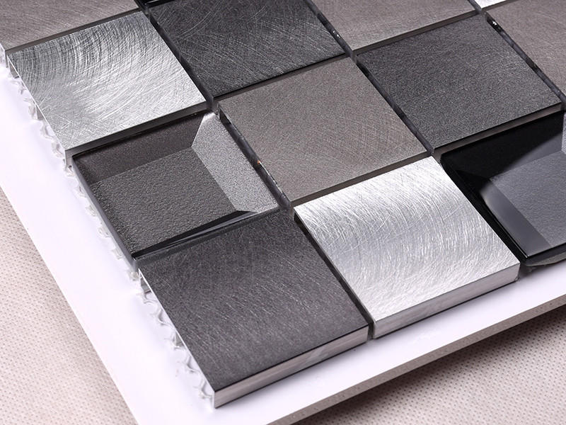 Heng Xing-Metal Backsplash 2x2 Grey Beveled Glass Metal - Hengsheng-1