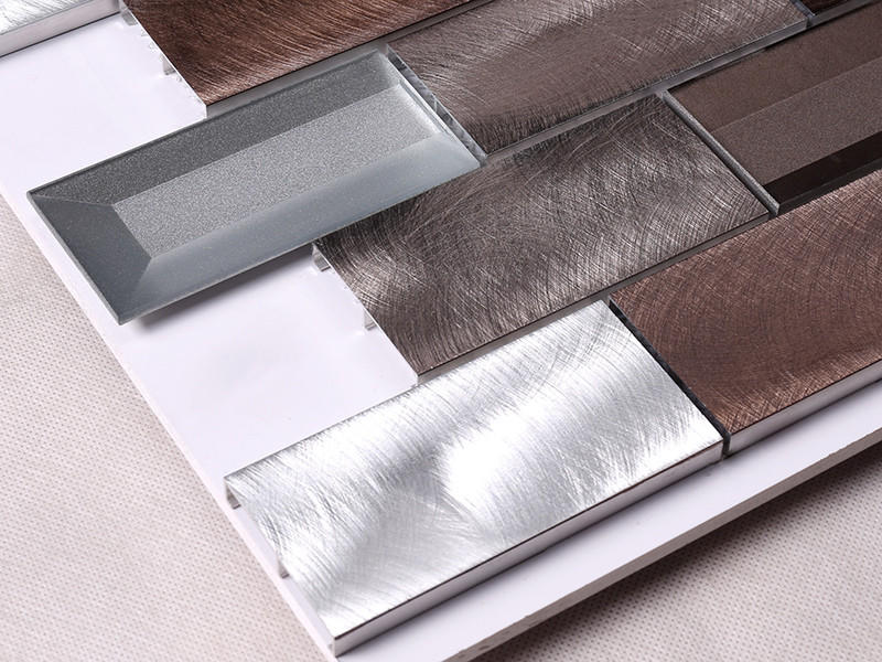Heng Xing-3x6 Brown Beveled Glass Metal Mosaic Tile Hlc107 | Metal Backsplash Company-1