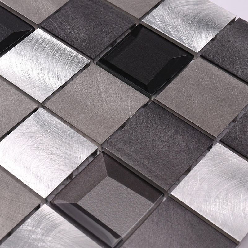 Heng Xing-2x2 Grey Beveled Glass Metal Mosaic Tile Backsplash Hlc140 | Metal Tile-2