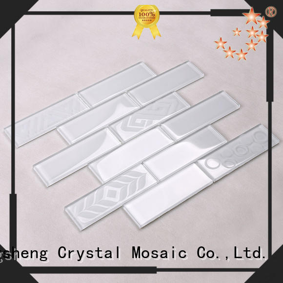Hengsheng Brand beveled stone white glass tiles for kitchen mosaic