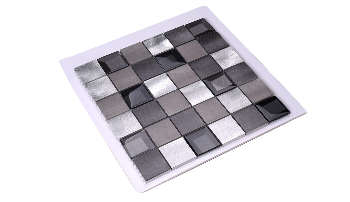 Heng Xing-2x2 Grey Beveled Glass Metal Mosaic Tile Backsplash Hlc140 | Metal Tile