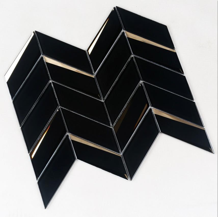 Heng Xing-Herringbone Beveled Glass Mosaic Black HMB105-4